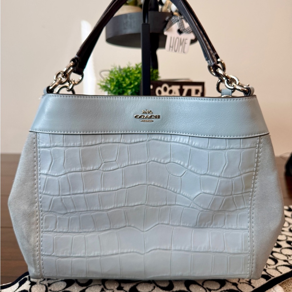 Coach Sky Blue Croc-Embossed Shoulder Bag